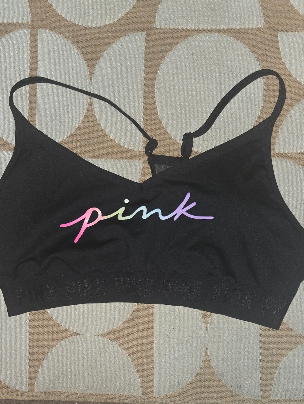 PINK ACTIVE Ultimate Lightly Lined Sport Bra Top Black Rainbow XL